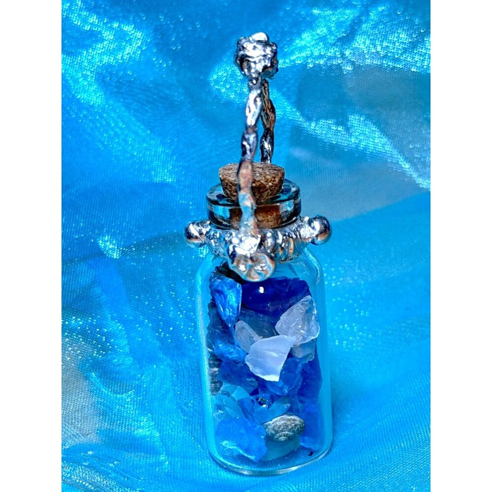 Sea Glass  Message in a Bottle Soldered Pendant & VNTG Rosary Crystal Beads - Picture 4 of 17